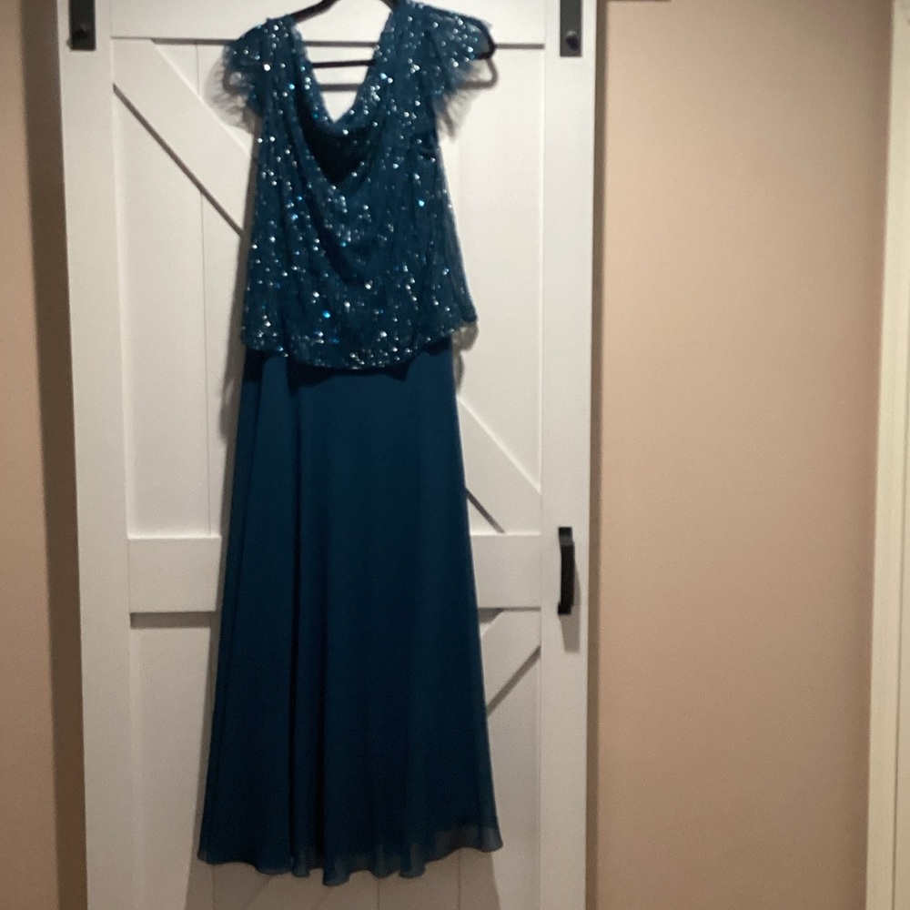 J Kara Teal Sequin Maxi Dress